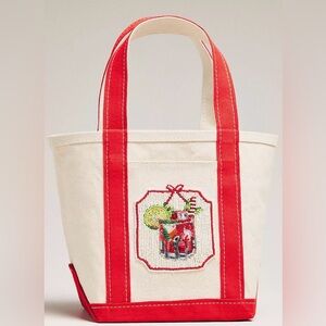 Anthropologie The Hartley Canvas Tote Red Cream Beaded Bag